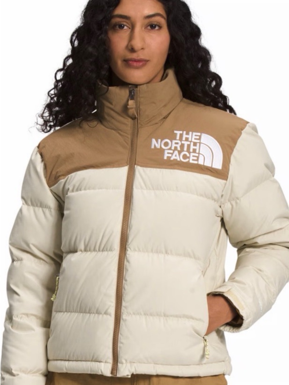 The North Face 92 Low-Fi Hi-Tek Nuptse down puffer jacket in beige and utility b - Picture 2 of 12